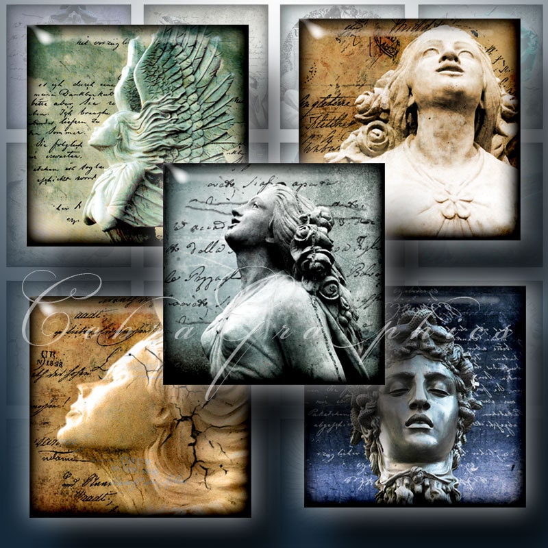 Statues - 1x1 inch squares - Digital Collage Sheet CG-287S for Jewelry Making, Scrapbooking, Crafts - Instant Download