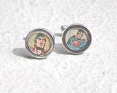 Superman Cuff Links Cufflinks upcycled comic book vintage justice league of america JLA dc comics superhero geeky