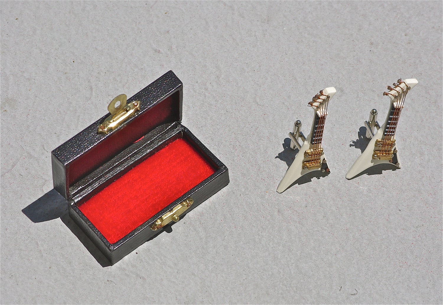 SALE Electric Guitar Cuff links cufflinks guitars instrument cream w/ case recycled toy boyfriend hubby for geeks geeky musician musicians