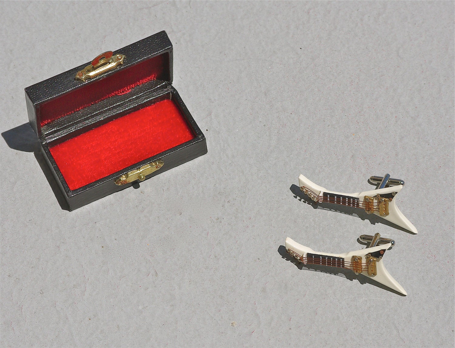 SALE Electric Guitar Cuff links cufflinks guitars instrument cream w/ case recycled toy boyfriend hubby for geeks geeky musician musicians