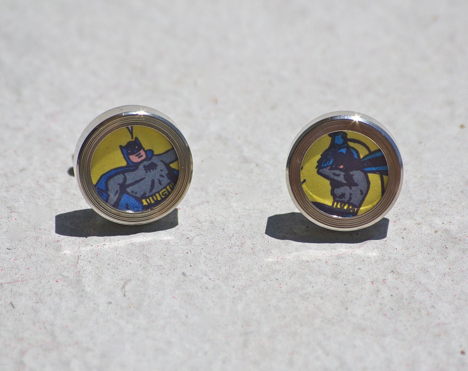 Batman Cuff links Dark Knight Cufflinks recycled superhero accessories for geeks repurposed comic book comics dc superheroes JLA