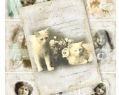LOVE YOU LOTS...  Set of 8 atc cards - Pets - hang tags - scrapbooking - Vintage images - Digital Collage Sheet - Printable Download