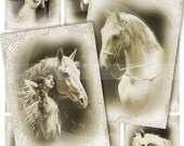 VINTAGE HORSES - Set of 8 atc cards - Horse - Hang tags - scrapbooking - Digital Collage Sheet
