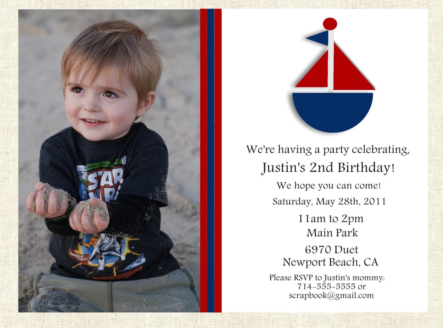 Custom Personalized Sail Boat Photo Birthday Party Invitation Digital File Printable