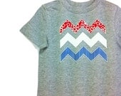Patriotic Fourth of July Kids T-shirt Red White Blue Chevron T-Shirt Size 18 Month Ready to Ship Summer Clothing Handmade Original Gift