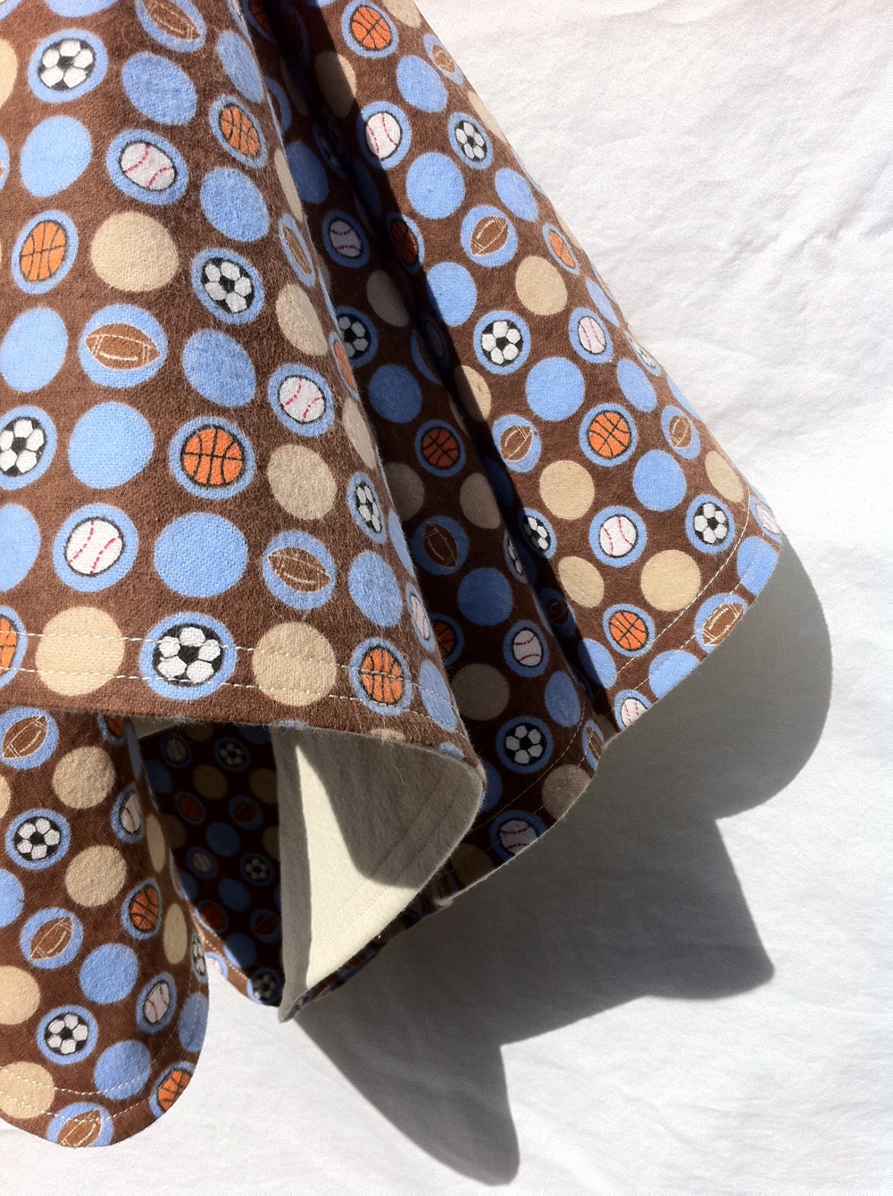 SALE Boys Blanket Brown and Blue Sports Flannel 32 x 32 Square Ready to Ship Kid Bedding Holiday Gift Warm Accessories