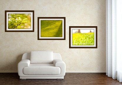 Set of 3 Whimsical Green Yellow White Nature Fine Art Photographs 11x14 Home Decor Nursery Decor Gift for Woman Bokeh
