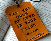 Leather Luggage Tag - The Hunger Games Quote - Suzanne Collins - May the Odds Be Ever In Your Favor - Arrow - Hand Tooled