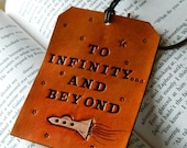 Leather Luggage Tag - Toy Story Quote - Buzz Lightyear - To Infinity and Beyond - Original Space Ship Design