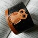 Leather Owl Cuff Bracelet - White Owl - Hand Carved and Tooled - Original Starry Night Owl Design