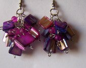 Agate cluster earrings, handmade, agate chips, purple, pink, frosted pink beads accent