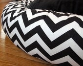 XL 46" Dog Bed - Black & White Zig Zag, Chevron with Soft Minky Fleece - Removable Cover