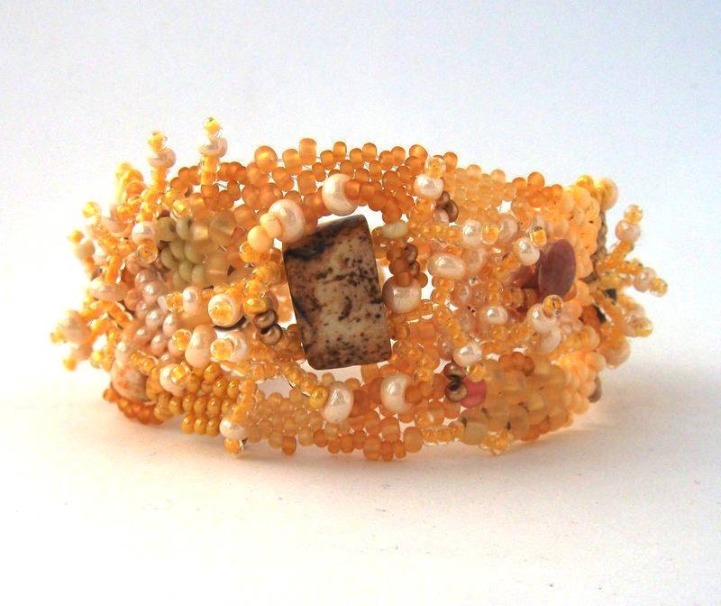 Beaded bracelet, Beadwork,  Freeform peyote beaded cuff bracelet, Seed beads bracelet, Spring fashion