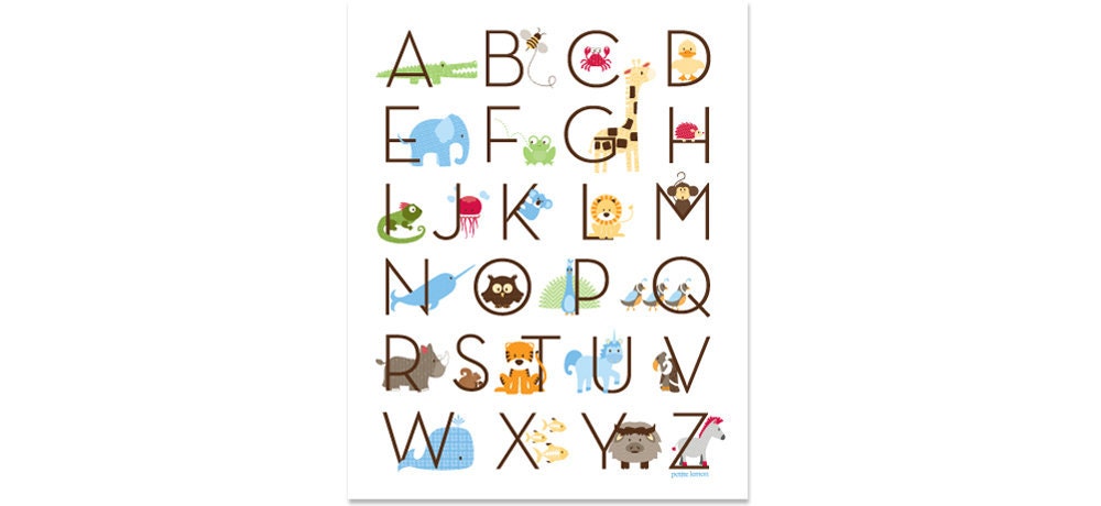 Modern Animal Alphabet Poster - Zoo Friends Ocean Blue - PetiteLemon