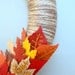Yarn Wreath - Autumn, Fall Door Wreath.  Felt leaves, Brown, Red, Orange, Yellow, Burgundy - Perfect for Fall - Harvest Colours.