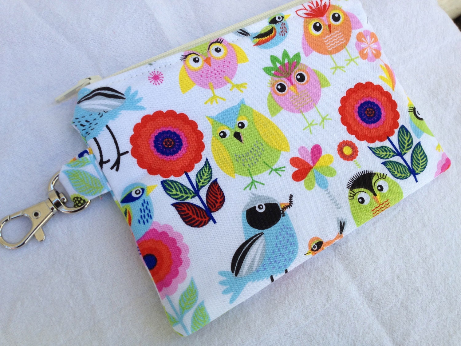 Bright Birds & Owls Small Zippered Pouch