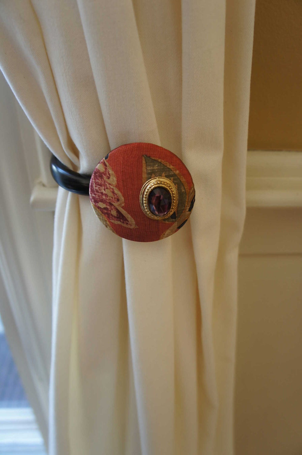 Curtain Tie back Tieback Drapery Tie back Rust Purple Jewels OOAK FREE SHIPPING