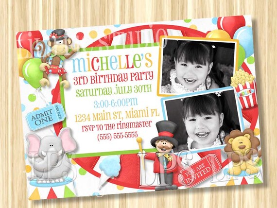 Circus Carnival Theme Birthday Invitation PRINTABLE Digital File Il_570xn
