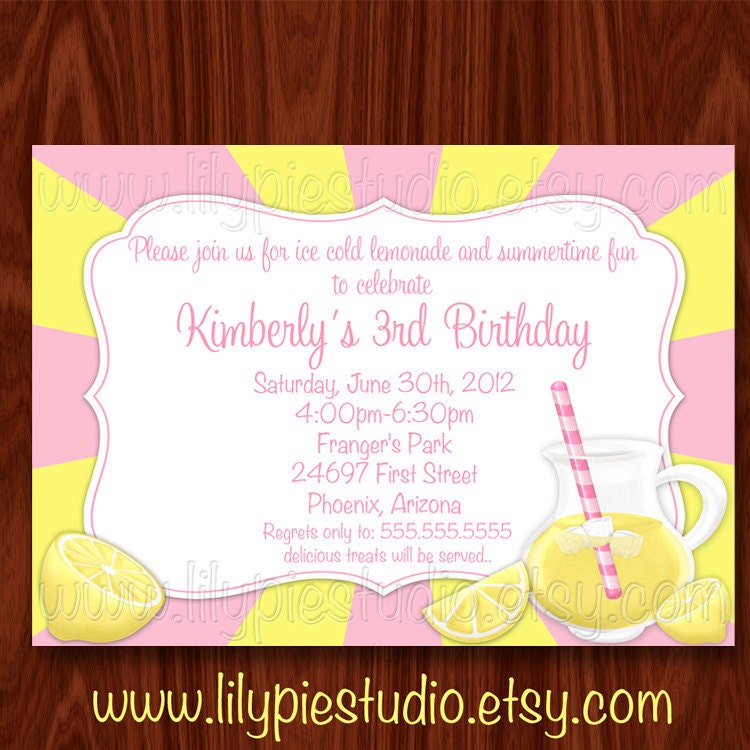 Pink Lemonade Summertime Fun Invitation PRINTABLE DIGITAL FILE Il_570xn