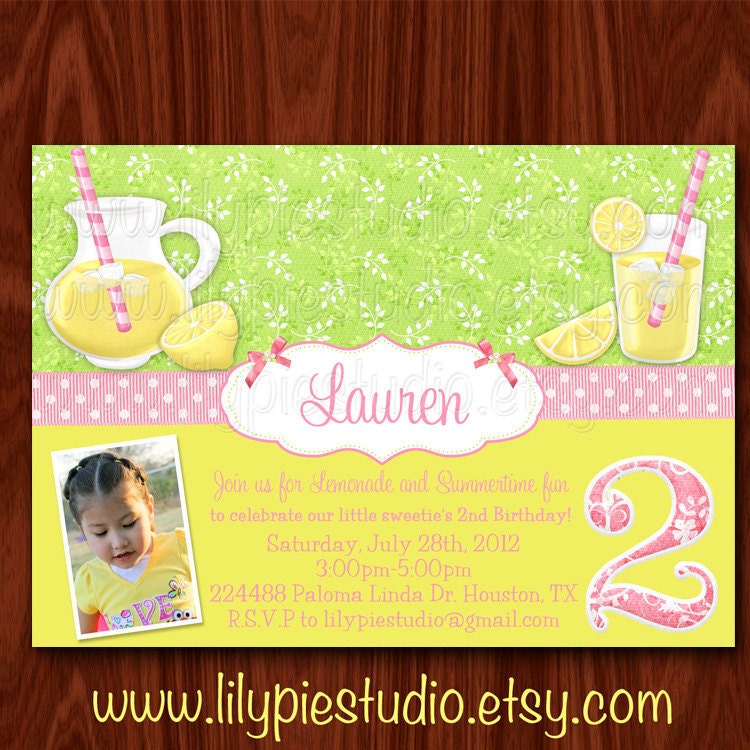 Pink Lemonade Limeade Sunshine Summertime Fun Invitation PRINTABLE DIGITAL FILE Il_570xn