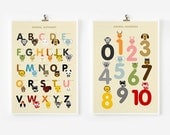 Children decor, Alphabet and Number Posters, Kids wall art animal 8x10 art print