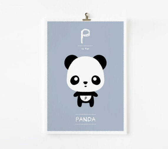 Kids wall art, Alphabet poster P is for Panda 8x10 art print