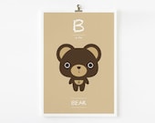 Kids wall art, Alphabet poster B is for Bear 8x10 art print