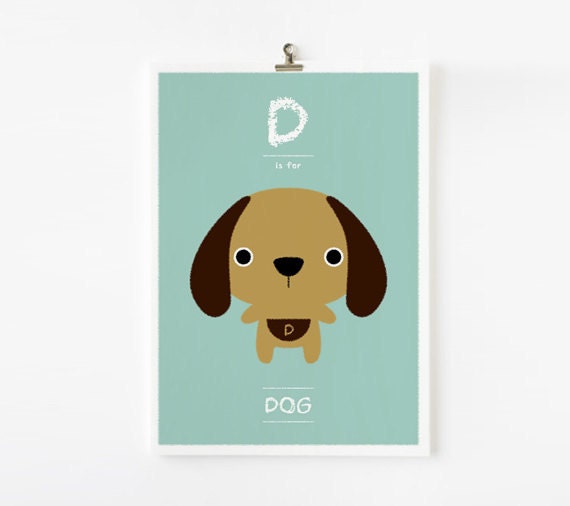 Children decor, Kids wall art Alphabet poster D is for Dog 8x10 art print  - Animal with pocket
