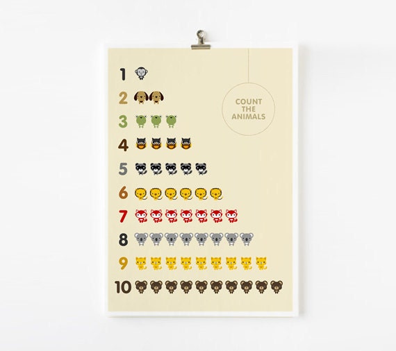 Count The Animals number wall art 8x10 poster