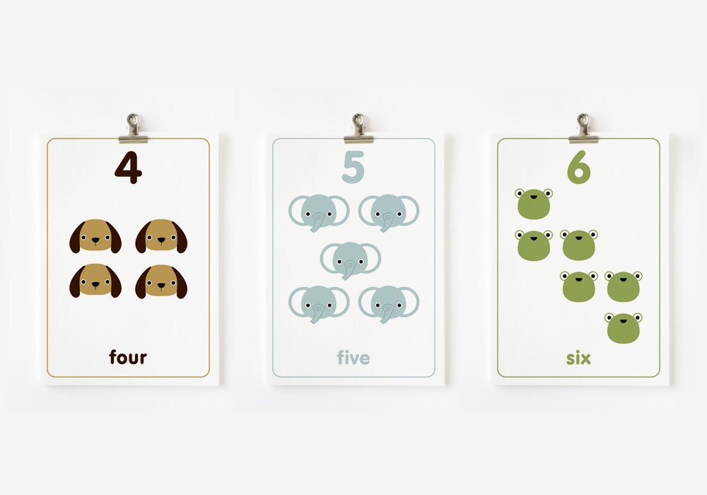 Children Decor Count the Numbers Flashcards 1-10 in English / French / German / Spanish / Italian / Japanese, Kids Wall Art, Children's Art