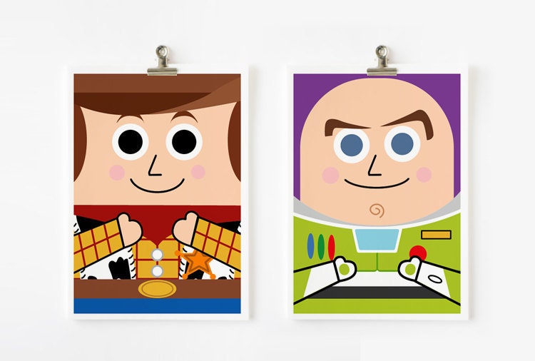 Toy Story - Woody and Buzz Lightyear 5x7 art prints set fo 2