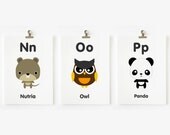 Children Decor Alphabet Nursery Art Print, Kids Wall Art, Animal Alphabet Flash Cards Uppercase and Lowercase - set of 26