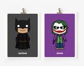 Cute Batman and Joker 5x7 art prints set of 2