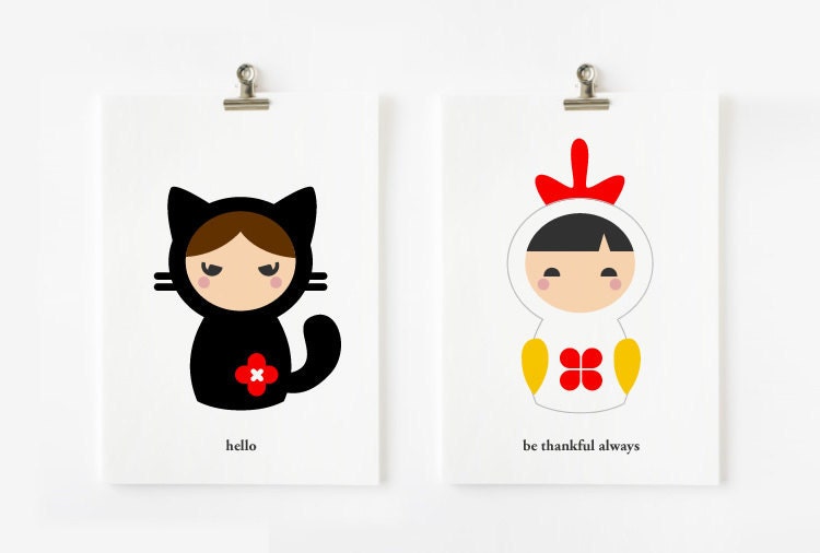 Positive inspiring words - animal matryoshka flashcards set of 12