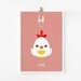 Alphabet poster H is for Hen 8x10 art print - Animal with pocket