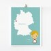 Personalized Children Decor Custom Germany Map with adorable children in traditional costumes 8 x 10 Art print