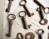 antique skeleton key - slightly rusted - small but solid - use in jewelry or mixed media - set F