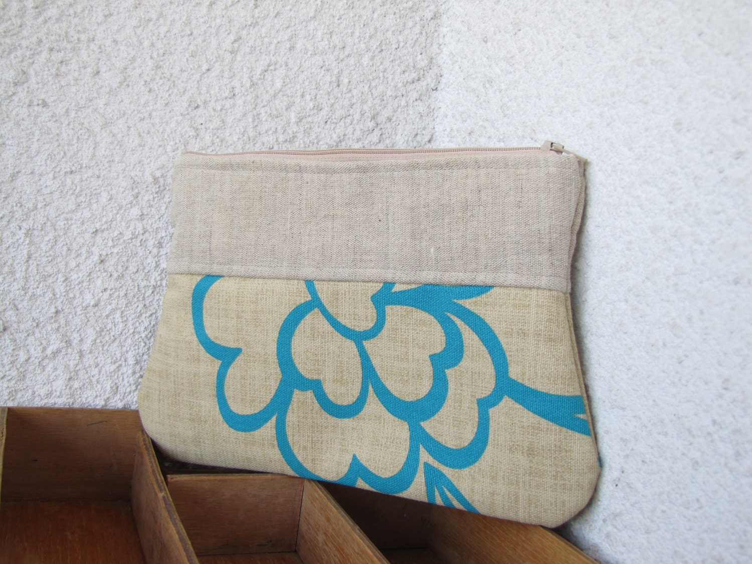 Clutch, Cosmetic pouch, Diapers case - Natural linen and cotton canvas