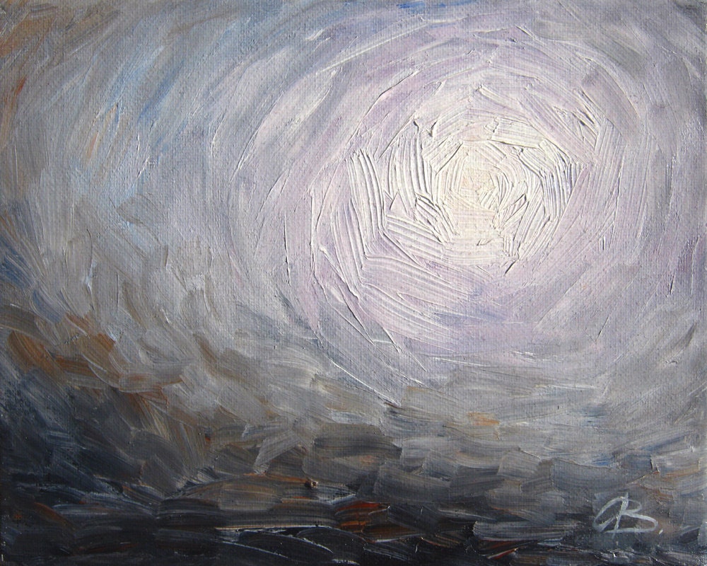 Abstract landscape art print, gray, purple (lavender), oil painting