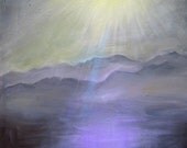Fantasy landscape painting in gray, yellow and purple (lilac)