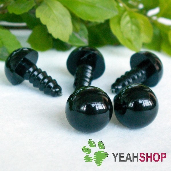 12mm Black Eyes Safety Eyes Plastic Eyes Craft Eyes  - 5 Pairs