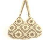 Crochet handbag in cream white and beige with flowers, crochet bag, shoulder bag, purse - zolayka
