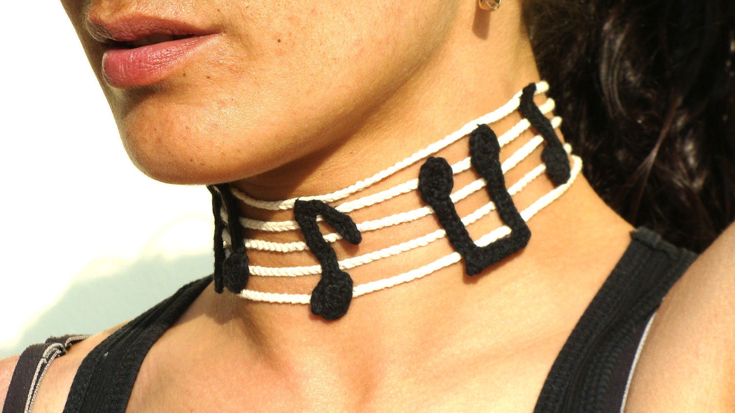 Staff choker necklace and bracelet set, fiber music notes jewelry set,  textile jewelry