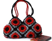 Granny crochet red flower handbag, crochet hand bag, shoulder bag