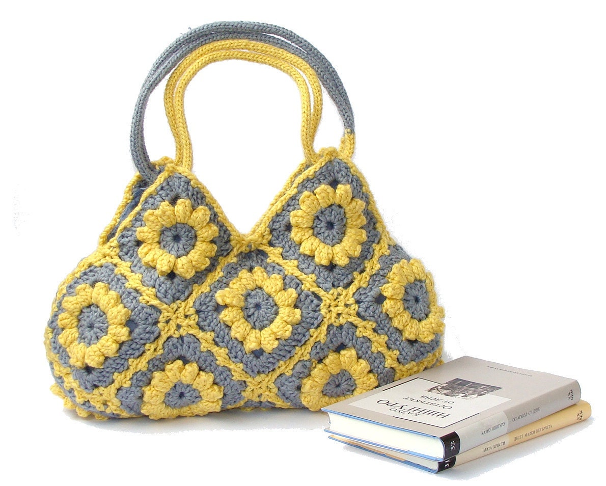 Lemon zest crochet handbag, summer bag, shoulder tote bag, meduim crochet purse