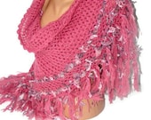 shawl, hand crocheted, women fashion, spring winter trends, rose, pink, gifts for her