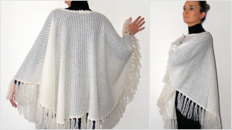 white poncho, women shawl, shawl trend, fashion accessory, fall fashion ,spring, winter, for her, tricot fabric, tassel, warm, allseason