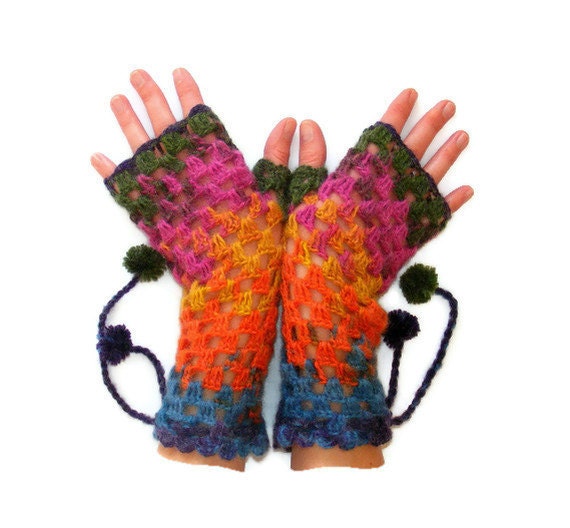 Fingerless Gloves, women accessories, multicolor, hand crocheted gloves , new fashion, rainbow, for her