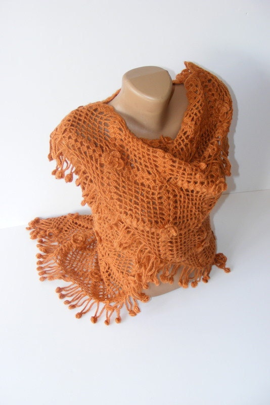 hand crocheted shawl ,terra cotta, women fashion, geometry shawl, crochet trends, floral