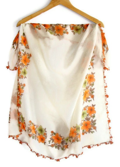 Orange Scarf Original Anatolian Yemeni scarf ,100 cotton Scarf , floral shawl , new scarf , SENO